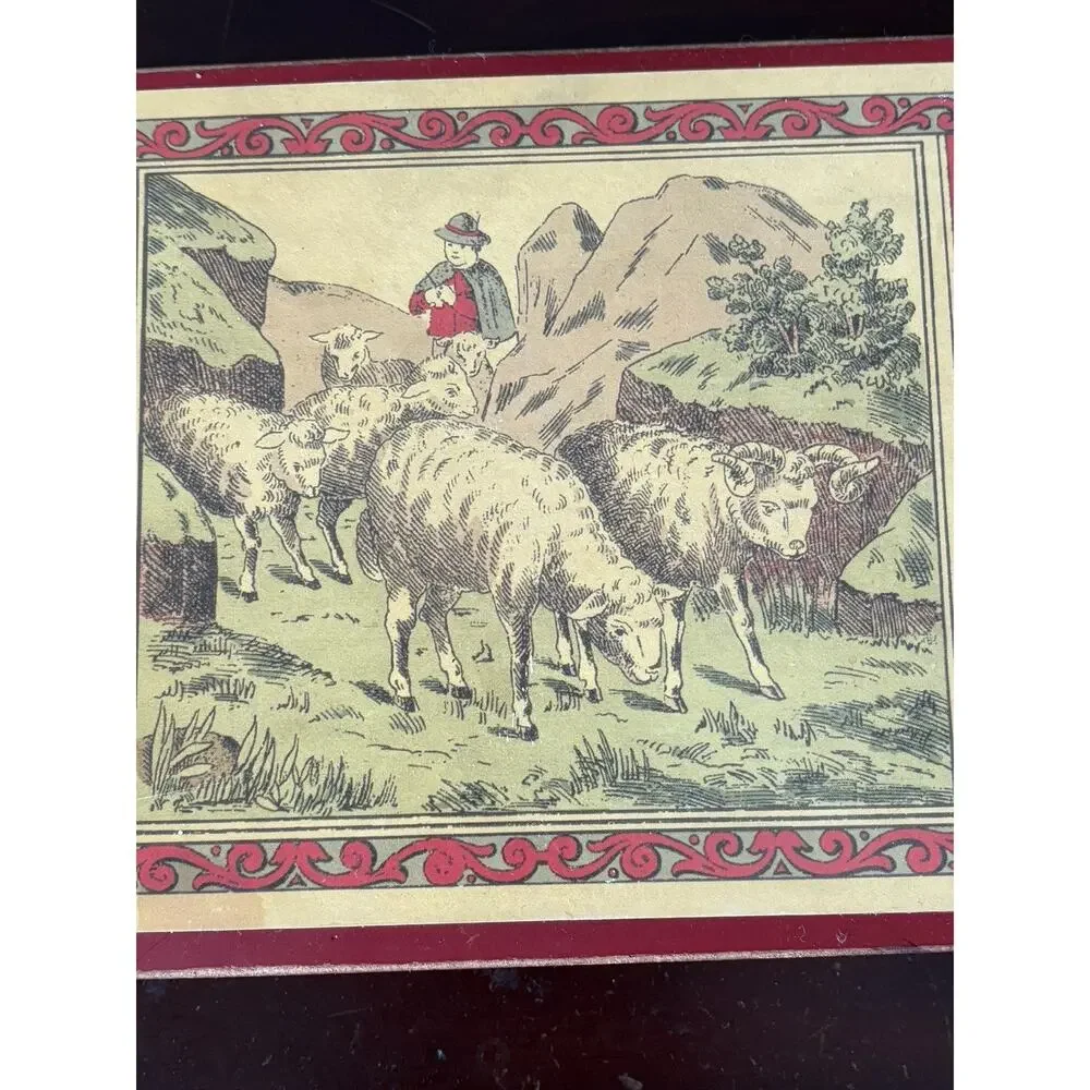 German Folk Art Wooden Box Alpine Shepherd Sheep Putz Style Trinket Decor